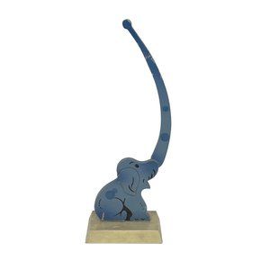 Vintage Wood Elephant Pretzel Holder Barry Imp. Co. Blue